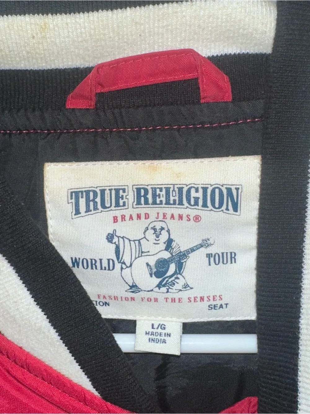 Vintage True Religion Varsity Jacket Size Large Red Varsity Rare Great logo